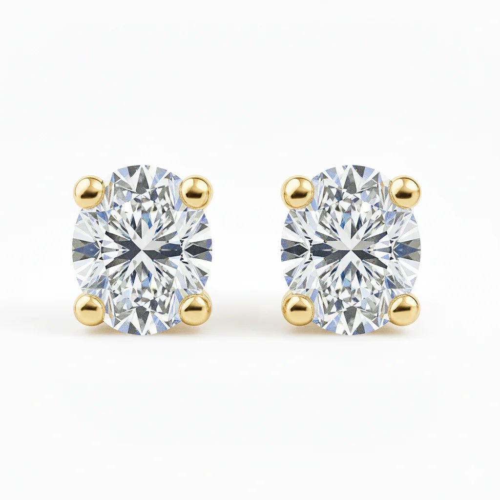 IGI Certified Oval Lab Grown Diamond Solitaire Stud Earrings Yellow Gold