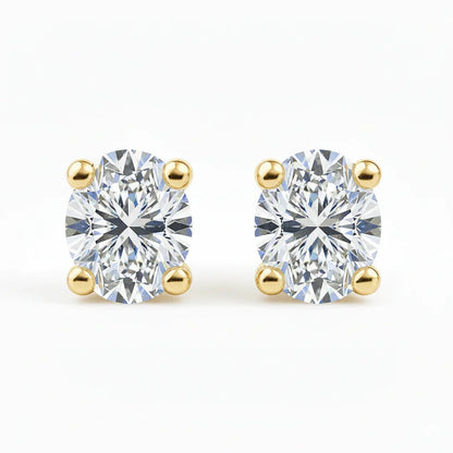 IGI Certified Oval Lab Grown Diamond Solitaire Stud Earrings Yellow Gold