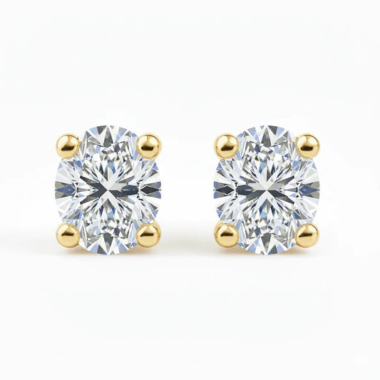 IGI Certified Oval Lab Grown Diamond Solitaire Stud Earrings Yellow Gold