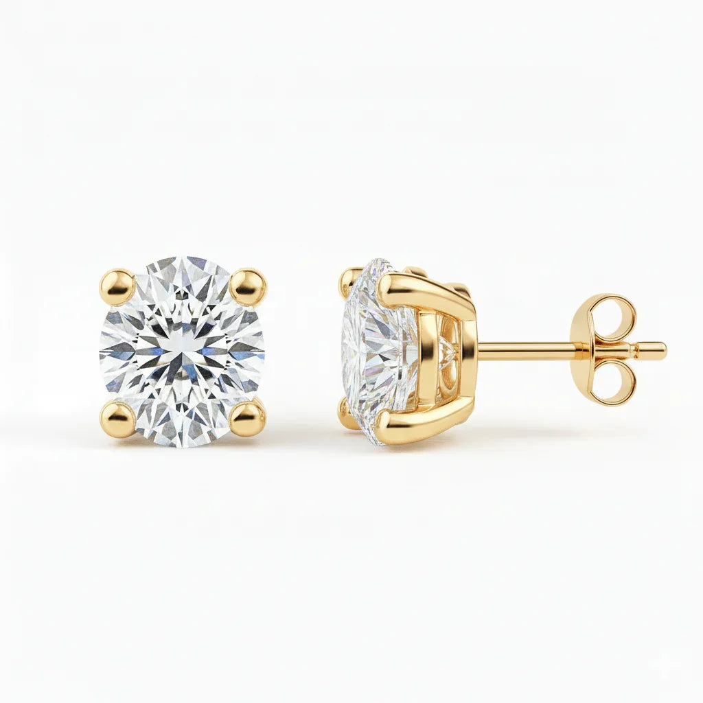 IGI Certified Oval Lab Grown Diamond Solitaire Stud Earrings Yellow Gold