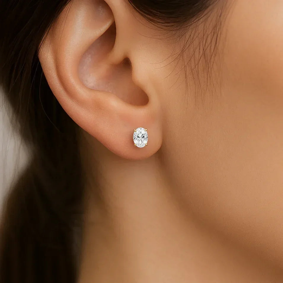 IGI Certified Oval Lab Grown Diamond Solitaire Stud Earrings White Gold