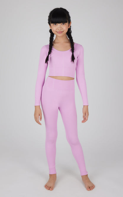 Girls 2 PC Seamless Ribbed Long Sleeve Top and Legging Set