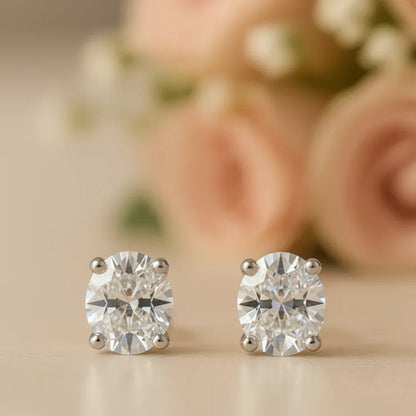 IGI Certified Oval Lab Grown Diamond Solitaire Stud Earrings White Gold