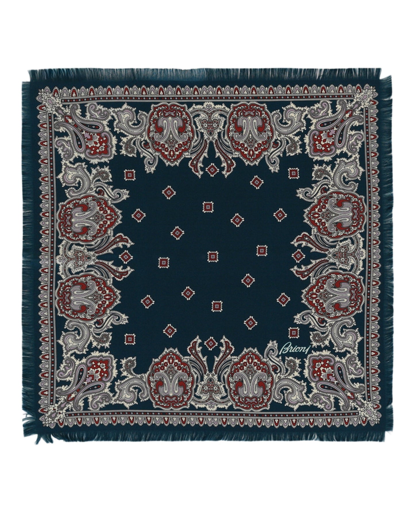 Brioni Paisley Print Silk Pocket Square