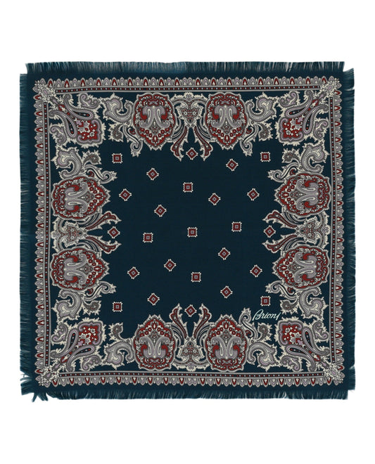 Brioni Paisley Print Silk Pocket Square