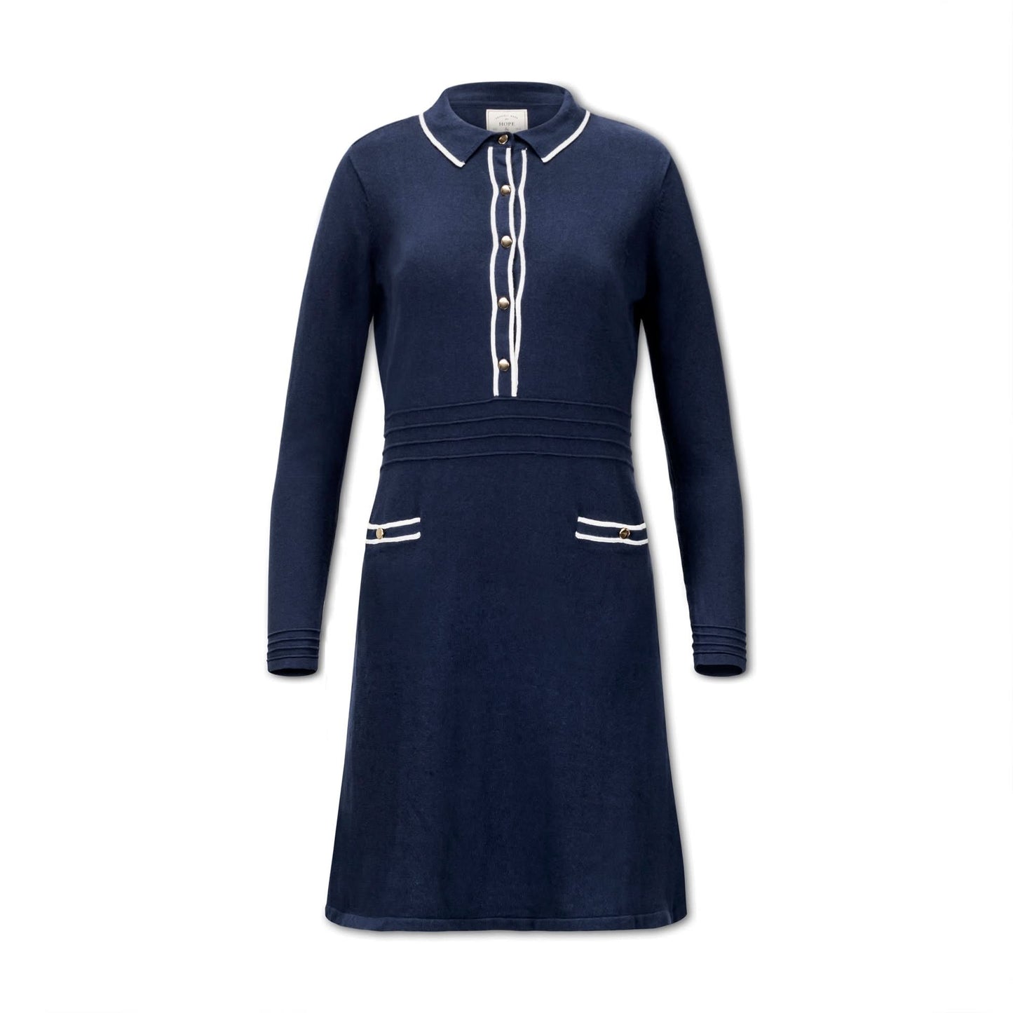 Tipped Button Front Sweater Dress