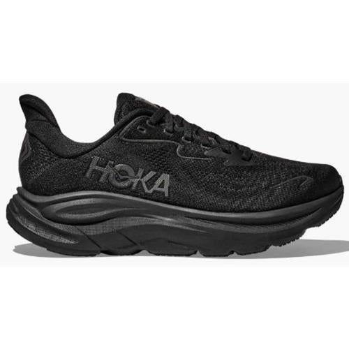 HOKA Clifton 10 Men's Running Shoes — Black/Black Knit Low-Top