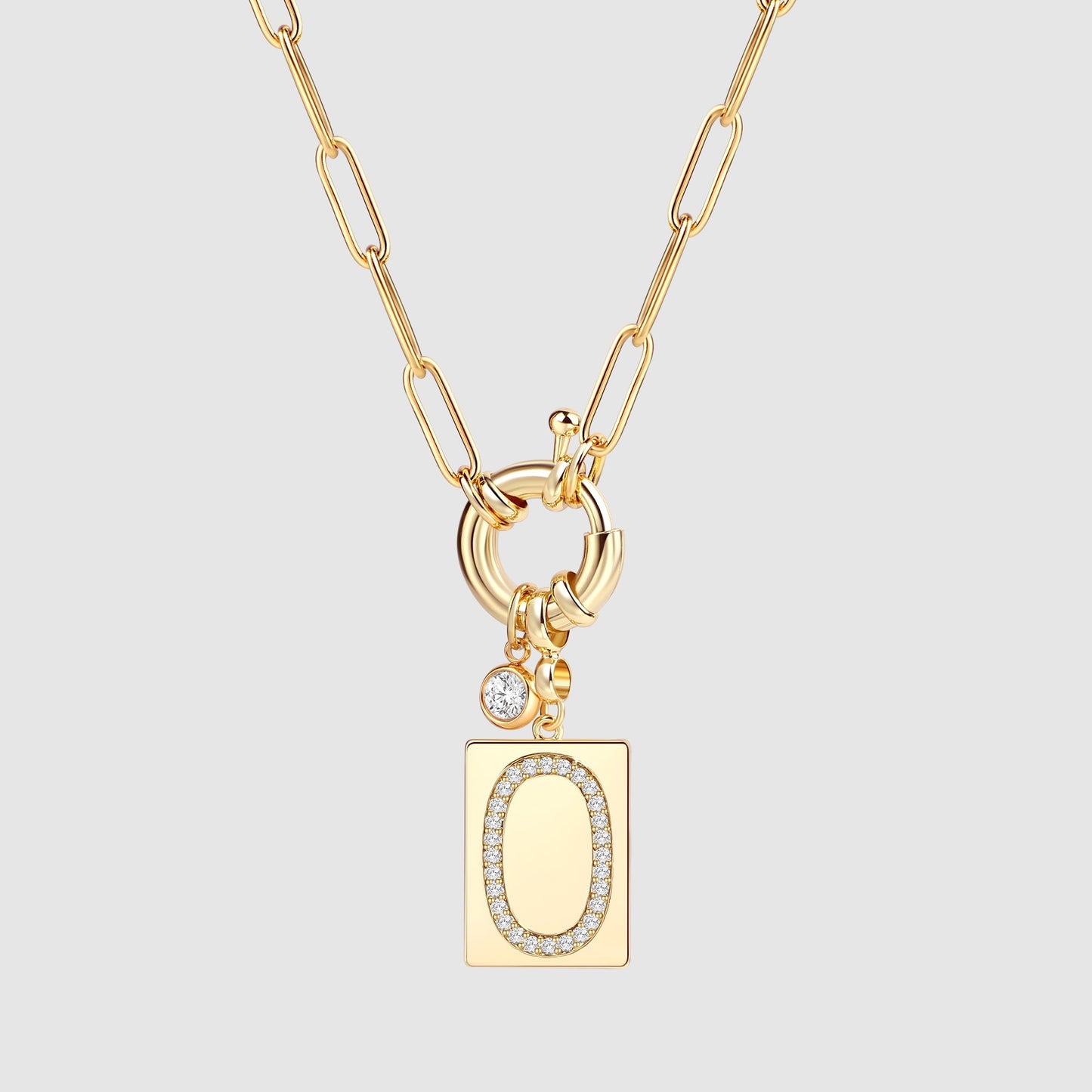 Mint & Lily Pave Initial Pendant Necklace with Paperclip Chain
