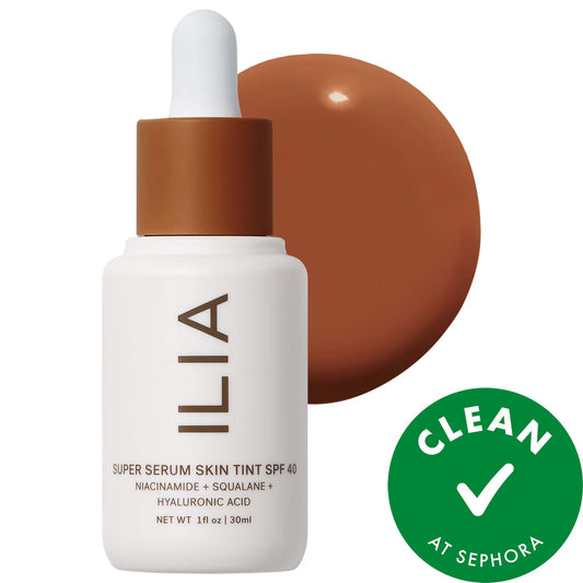 Ilia Super Serum Skin Tint SPF 40: Dewy Coverage, Vegan Skincare Foundation with Hyaluronic Acid & Niacinamide - Mineral SPF Protection