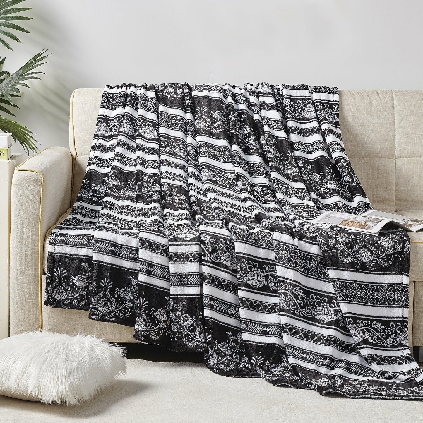 Elegant Comfort Printed Bed or Oversized Couch Blanket - Lightweight for All Season Warmth