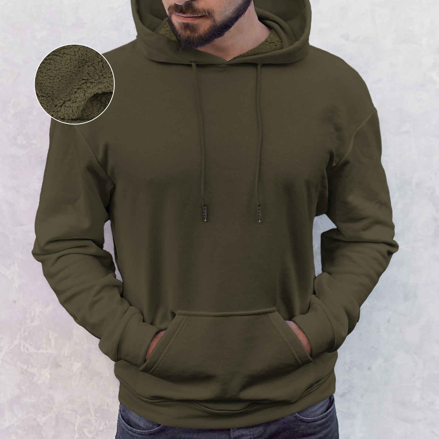 Elegant Comfort Men Casual Sherpa-Lined Cotton Hoodie