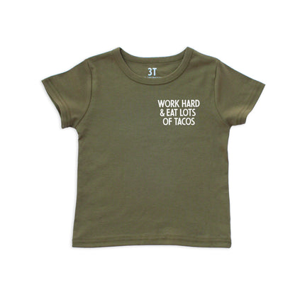 Frankie Jean Work Hard & Eat Tacos Kids Tee