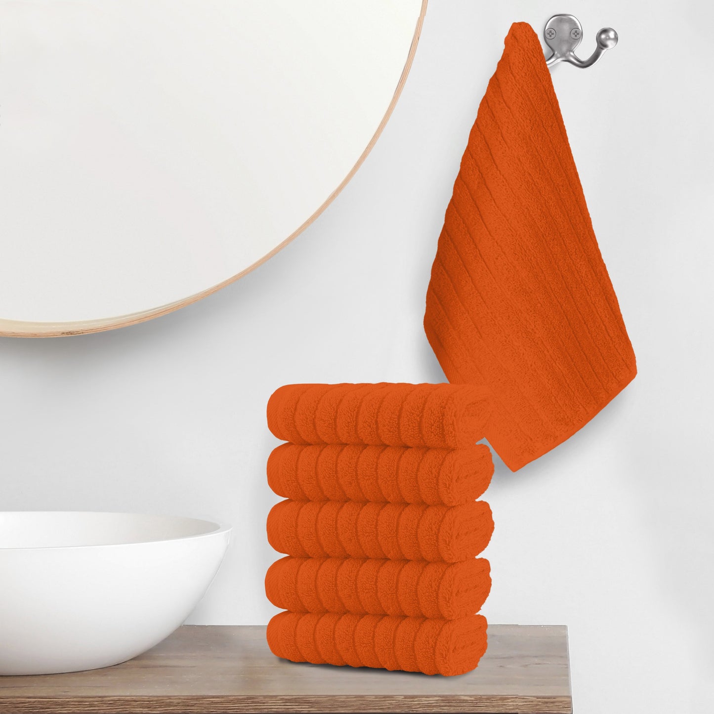 Elegant Comfort 6-Pack Premium Turkish Cotton Corduroy Stripe Washcloths Set, 13 x 13 inch