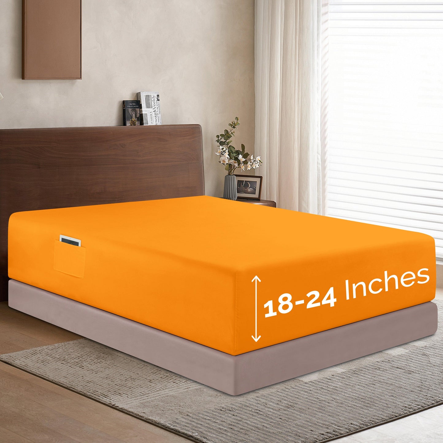 Elegant Comfort Extra Deep Pocket 18"-24" Single Fitted Sheet for High Mattress, Bright Shades