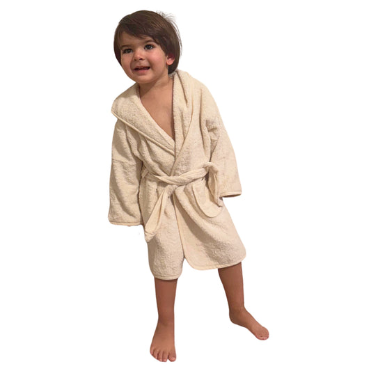 Organic Cotton Baby Robe-Hooded Baby Bathrobe, GOTS Certified 100% Organic Cotton,Ultra Soft, Undyed and Unbleached, Hypoallergenic - Available in Sizes 0-2 Years and 3-5 Years by Eco Bath London