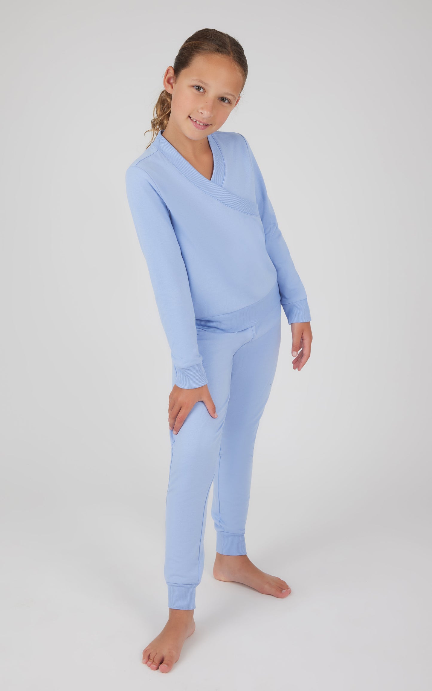 Girls 2 PC Terry Crossover Long Sleeve Top + Brushed Jogger Set