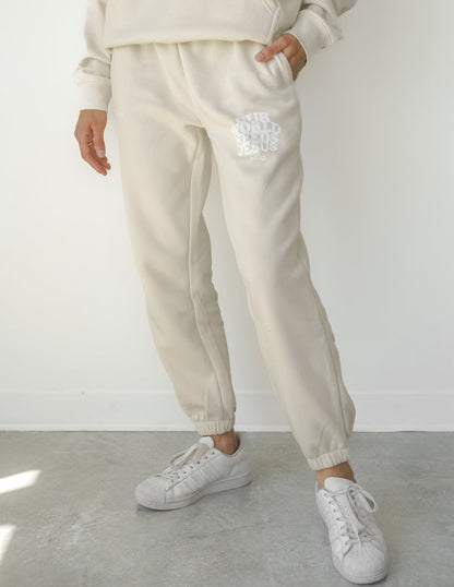 Elevated Faith Our World Needs Jesus Beige Unisex Sweatpant