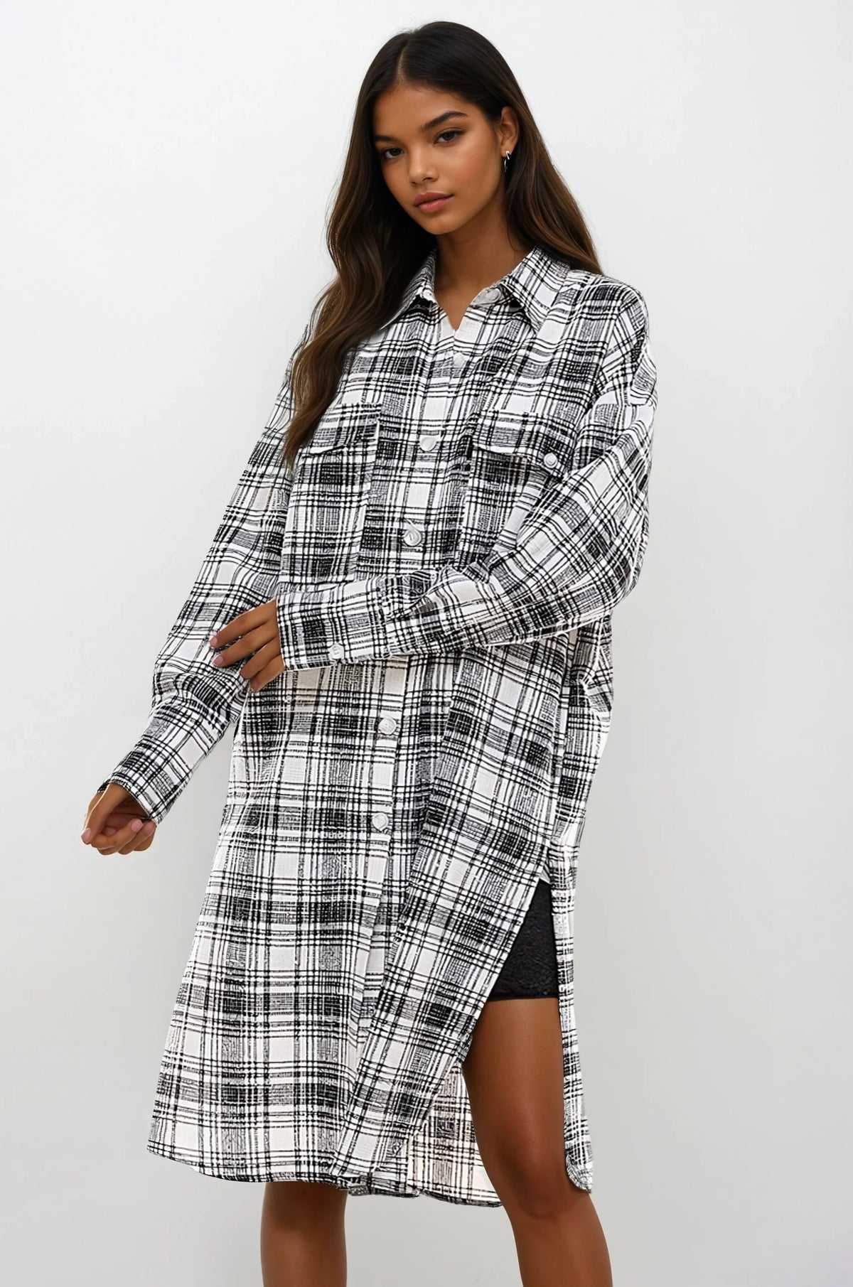 Oversized Long Plaid Shacket