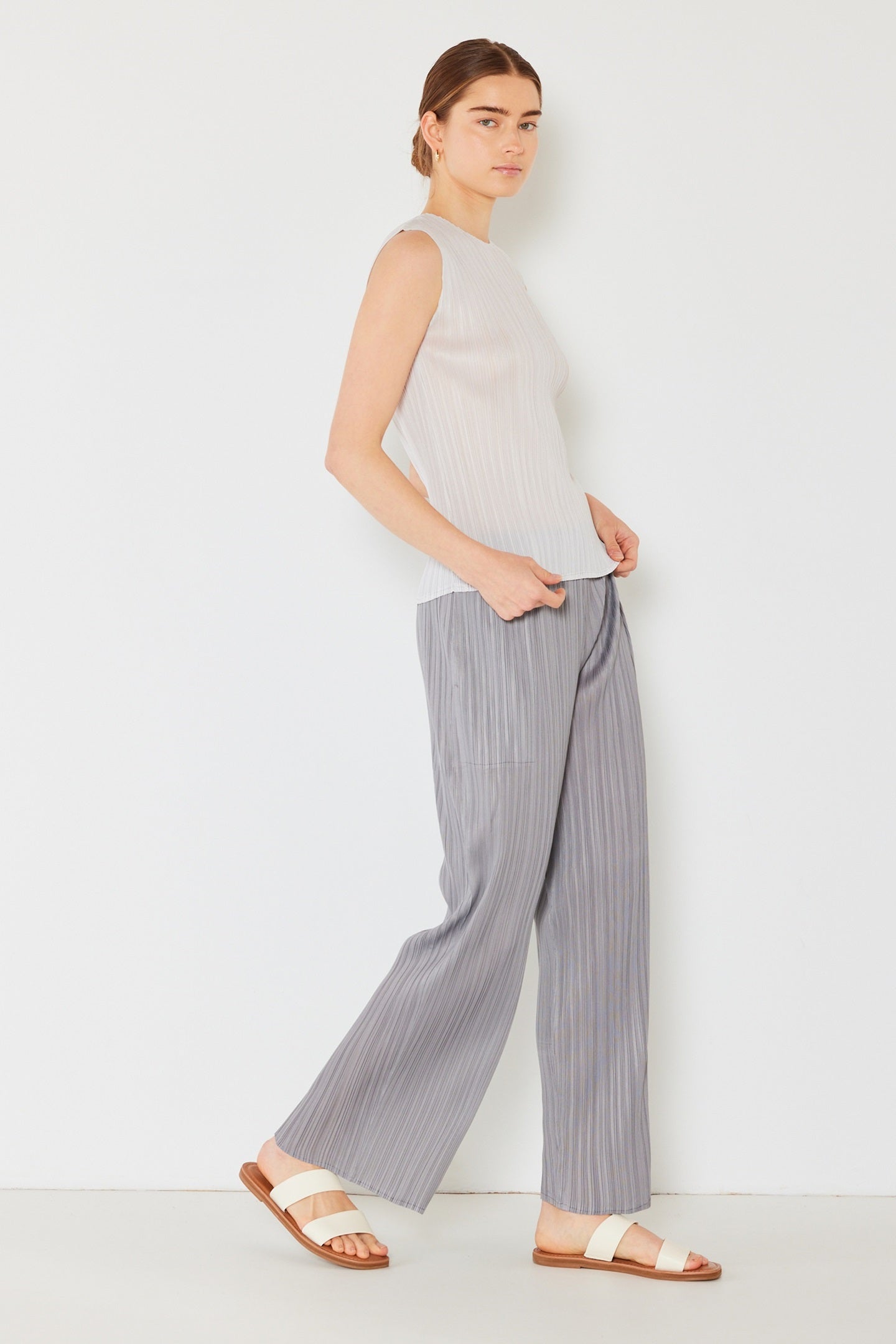 Marina West Pleated Classic Straight Long Pants (P01BS) - Gray