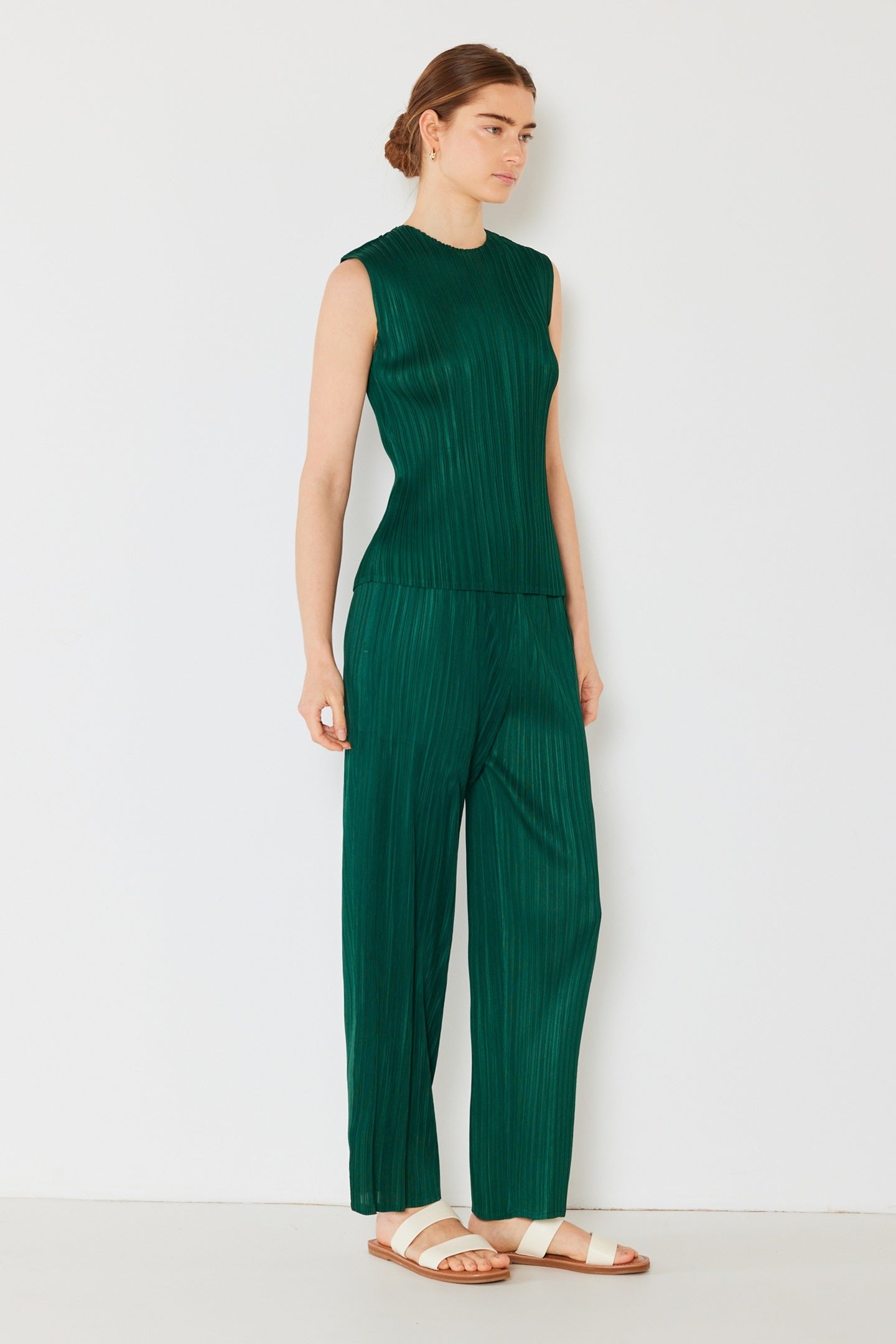 Marina West Pleated Classic Straight Long Pants (P01BS) - Hunter Green