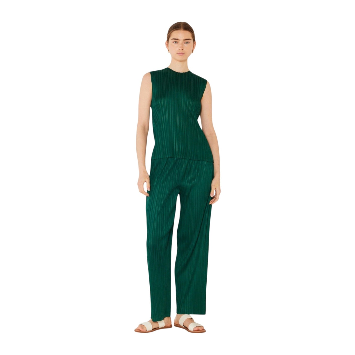 Marina West Pleated Classic Straight Long Pants (P01BS) - Hunter Green