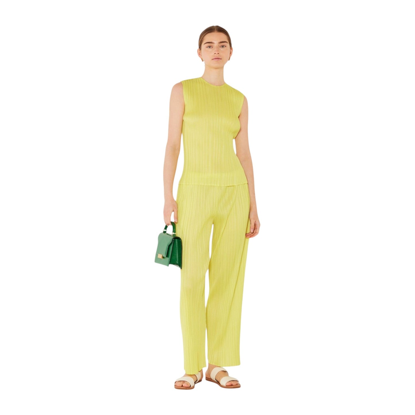 Marina West Pleated Classic Straight Long Pants (P01BS) - Lime
