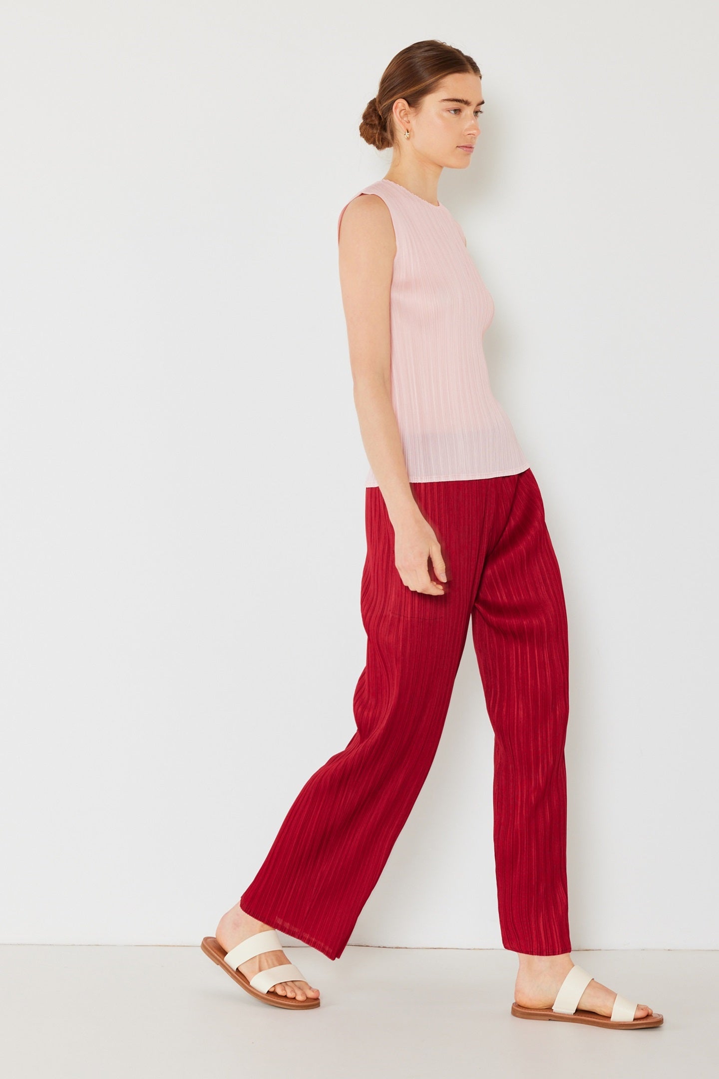 Marina West Pleated Classic Straight Long Pants (P01BS) - Maroon Red