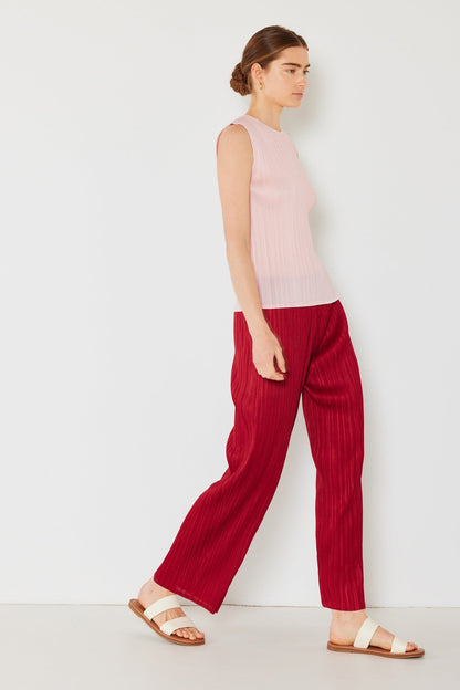 Marina West Pleated Classic Straight Long Pants (P01BS) - Maroon Red