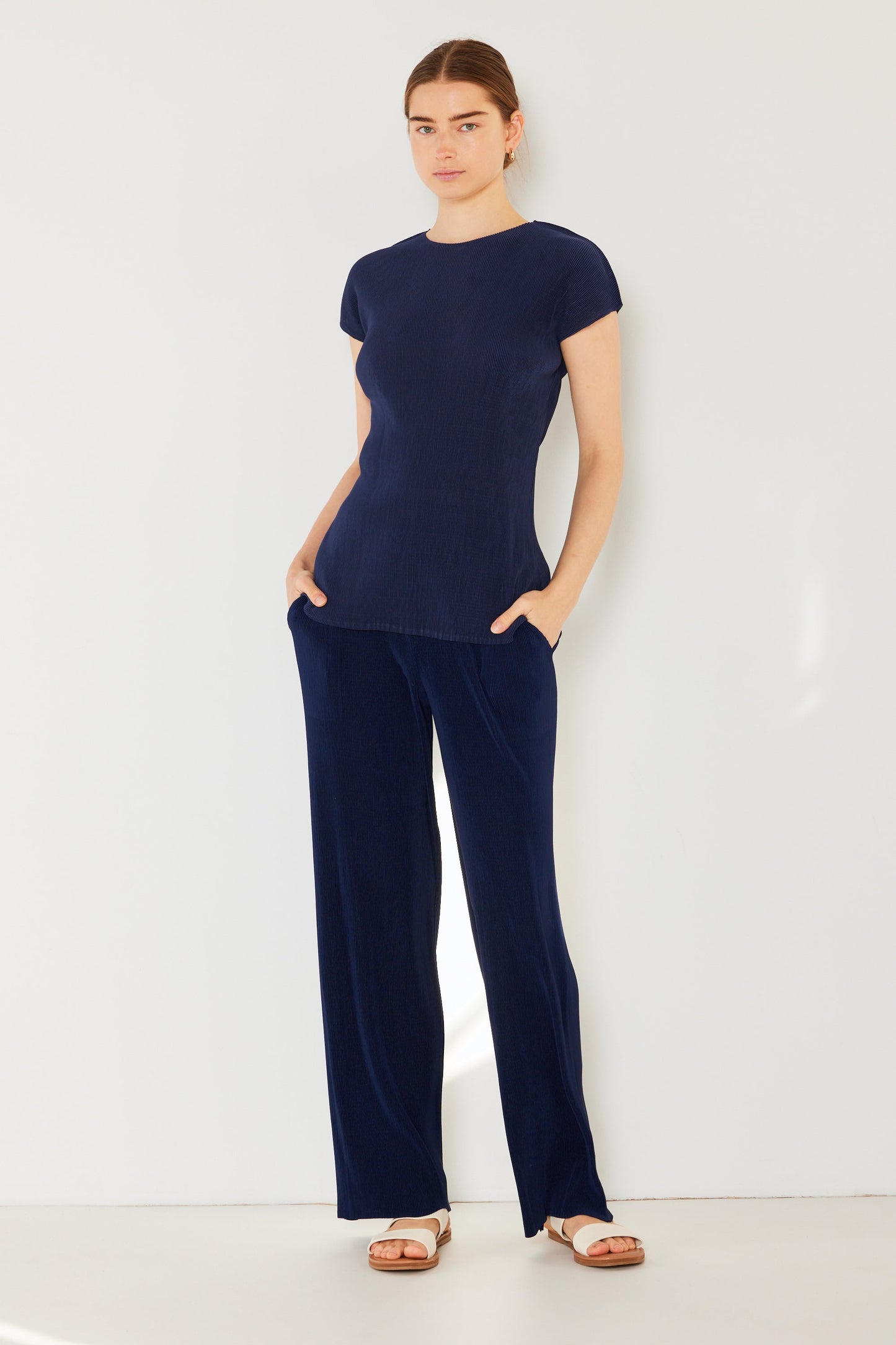 Marina West Pleated Long Pants with Slight Flare- Style#P02BL