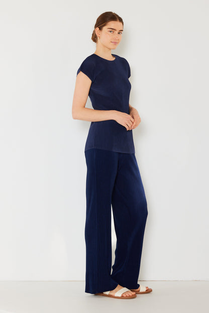 Marina West Pleated Long Pants with Slight Flare (P02BL) - Navy