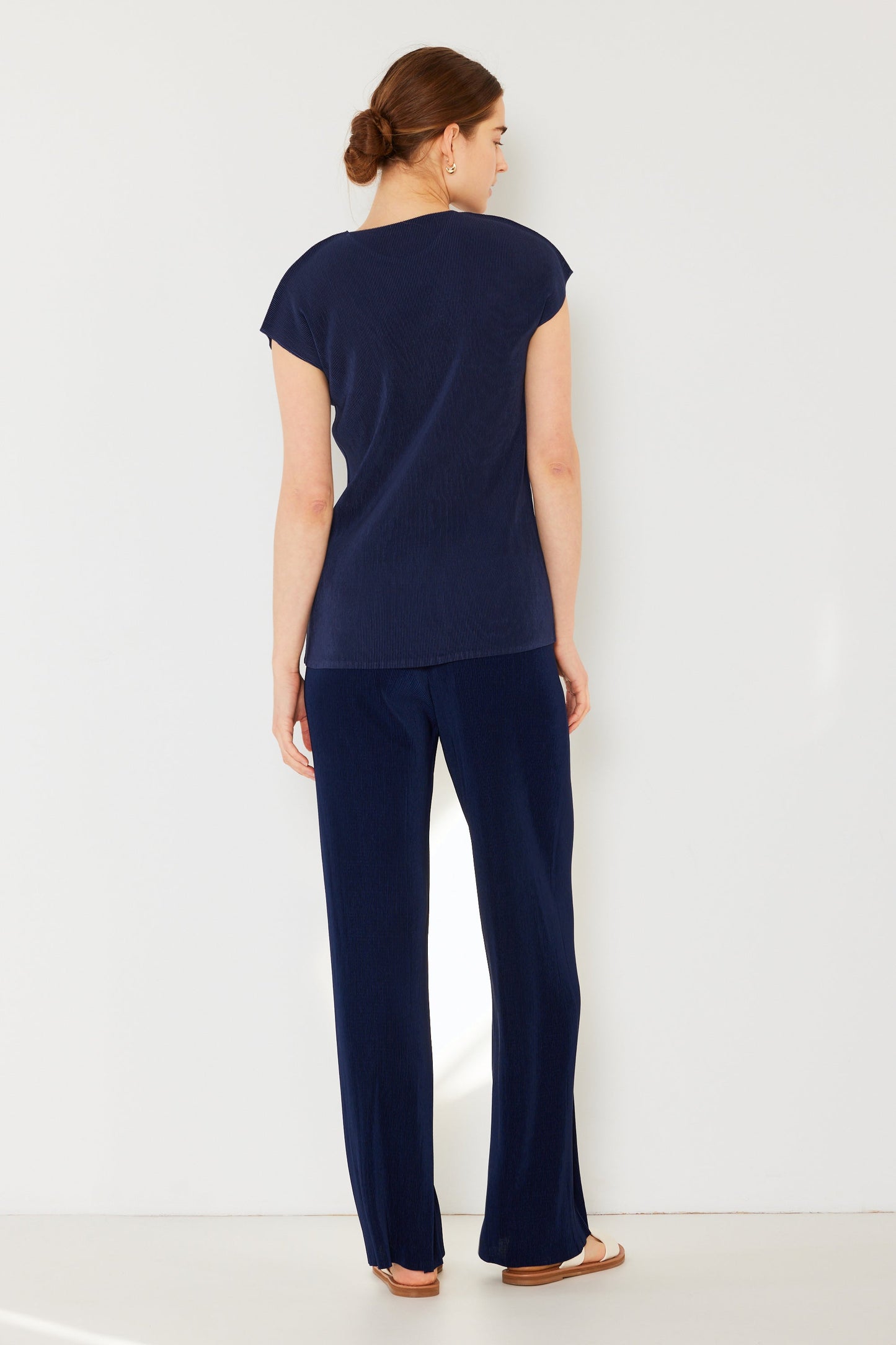 Marina West Pleated Long Pants with Slight Flare (P02BL) - Navy
