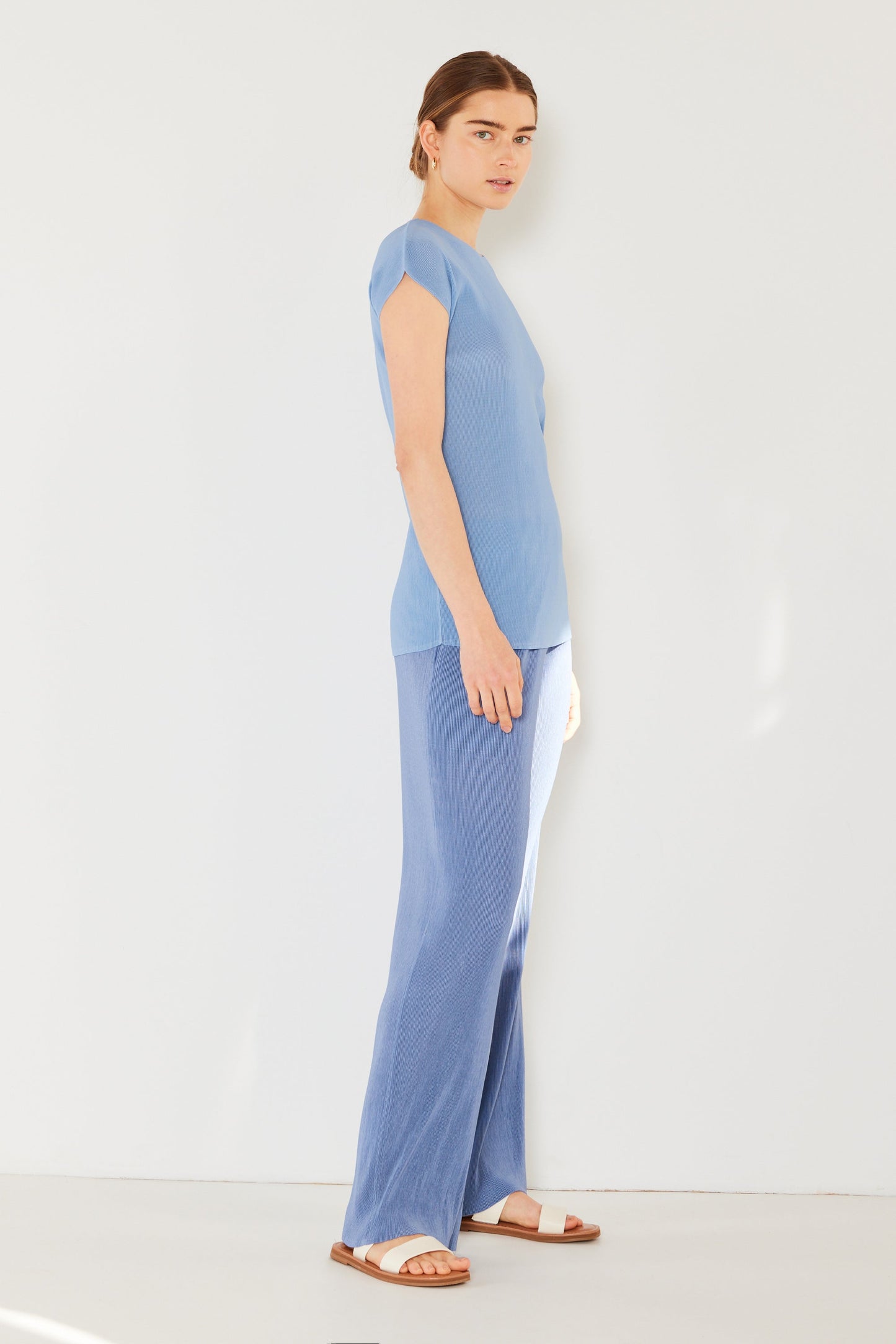Marina West Pleated Long Pants with Slight Flare (P02BL) - Periwinkle