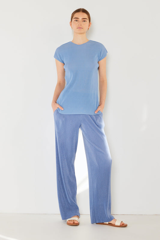 Marina West Pleated Long Pants with Slight Flare (P02BL) - Periwinkle