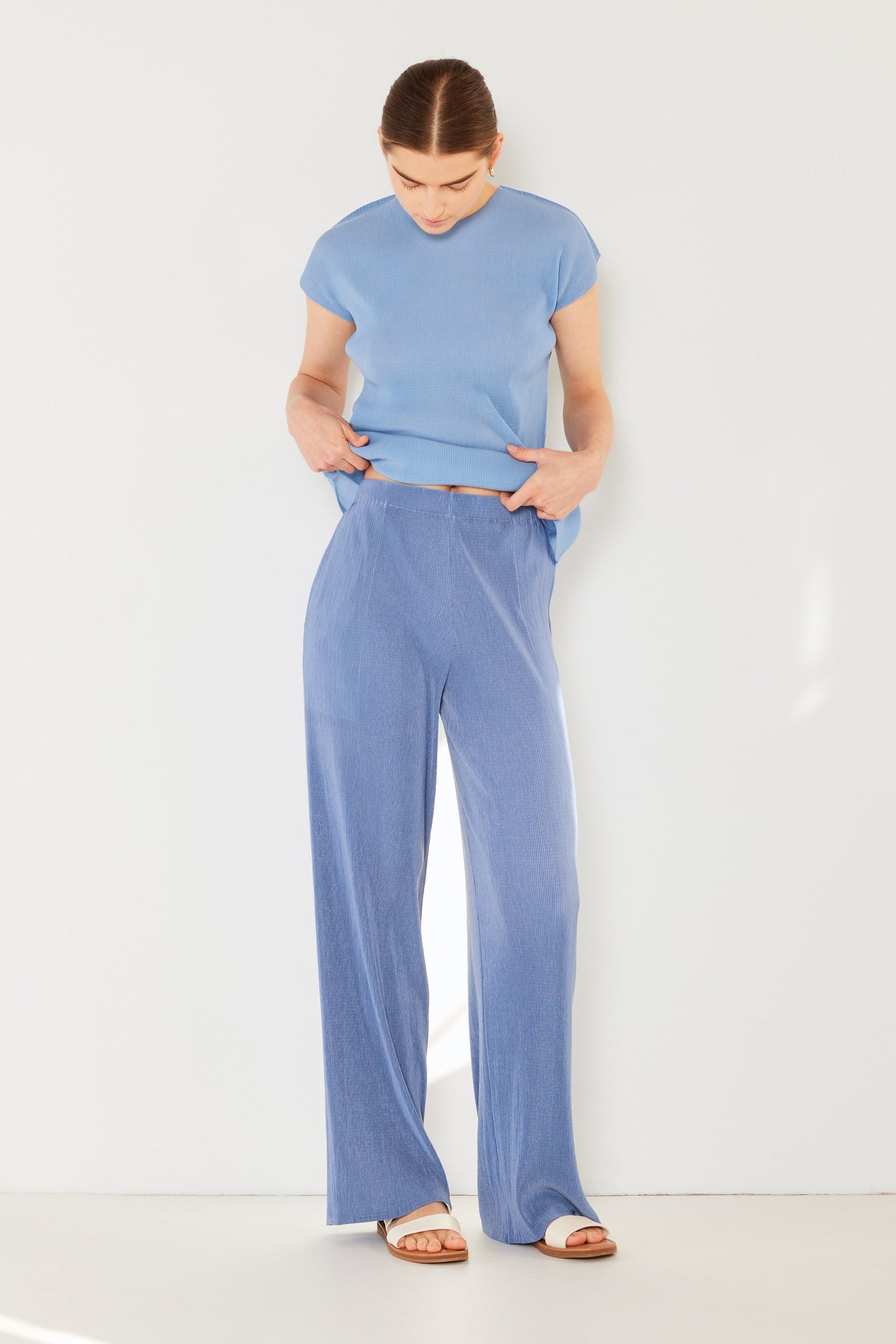 Marina West Pleated Long Pants with Slight Flare (P02BL) - Periwinkle