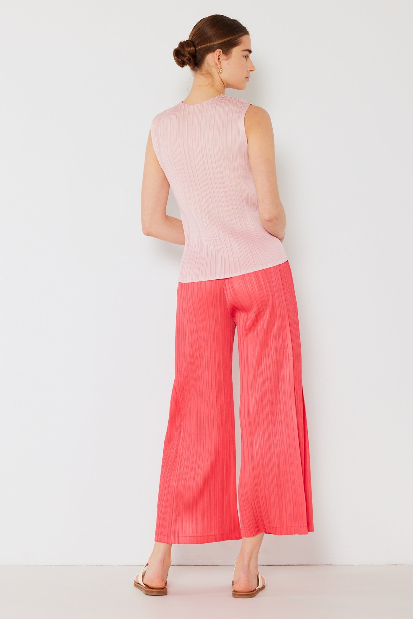 Marina West Pleated Wide-Leg Cropped Pants with Side Pleat (P03WP) - Rubine Red