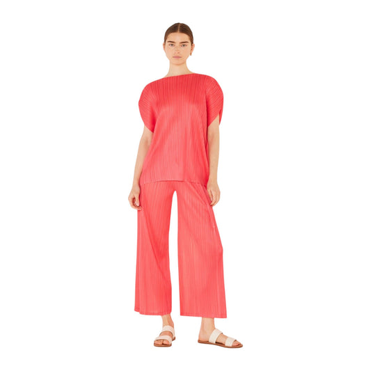 Marina West Pleated Wide-Leg Cropped Pants with Side Pleat (P03WP) - Rubine Red