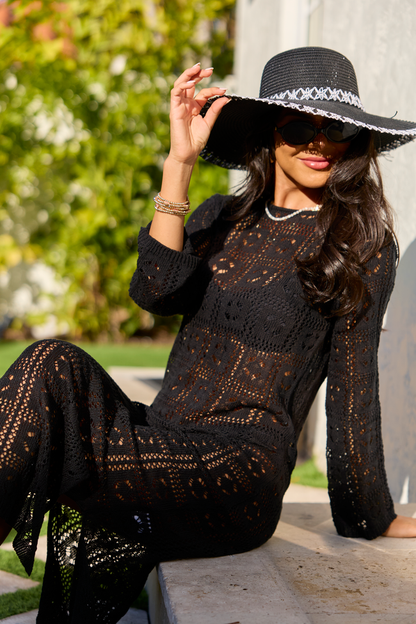 Being Shady Black Open Knit Midi Cover Up