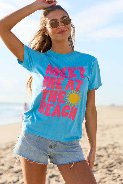 Meet Me At The Beach Blue Comfort Colors Graphic Tee
