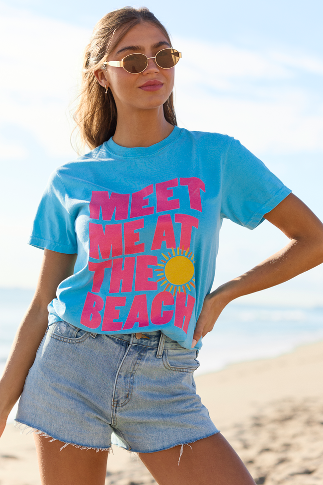 Meet Me At The Beach Blue Comfort Colors Graphic Tee
