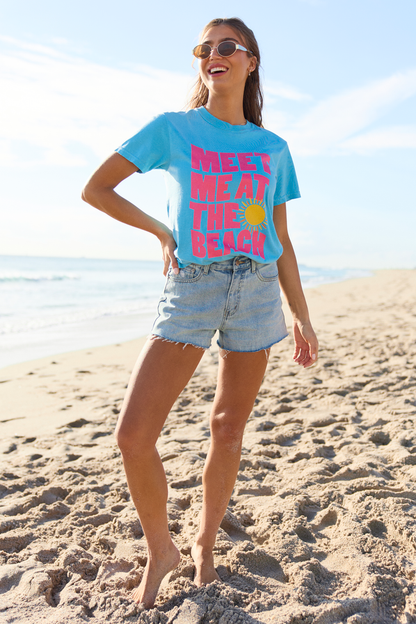 Meet Me At The Beach Blue Comfort Colors Graphic Tee