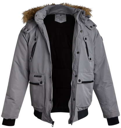 Spyder Men's Parka Jacket with Fur - Pewter