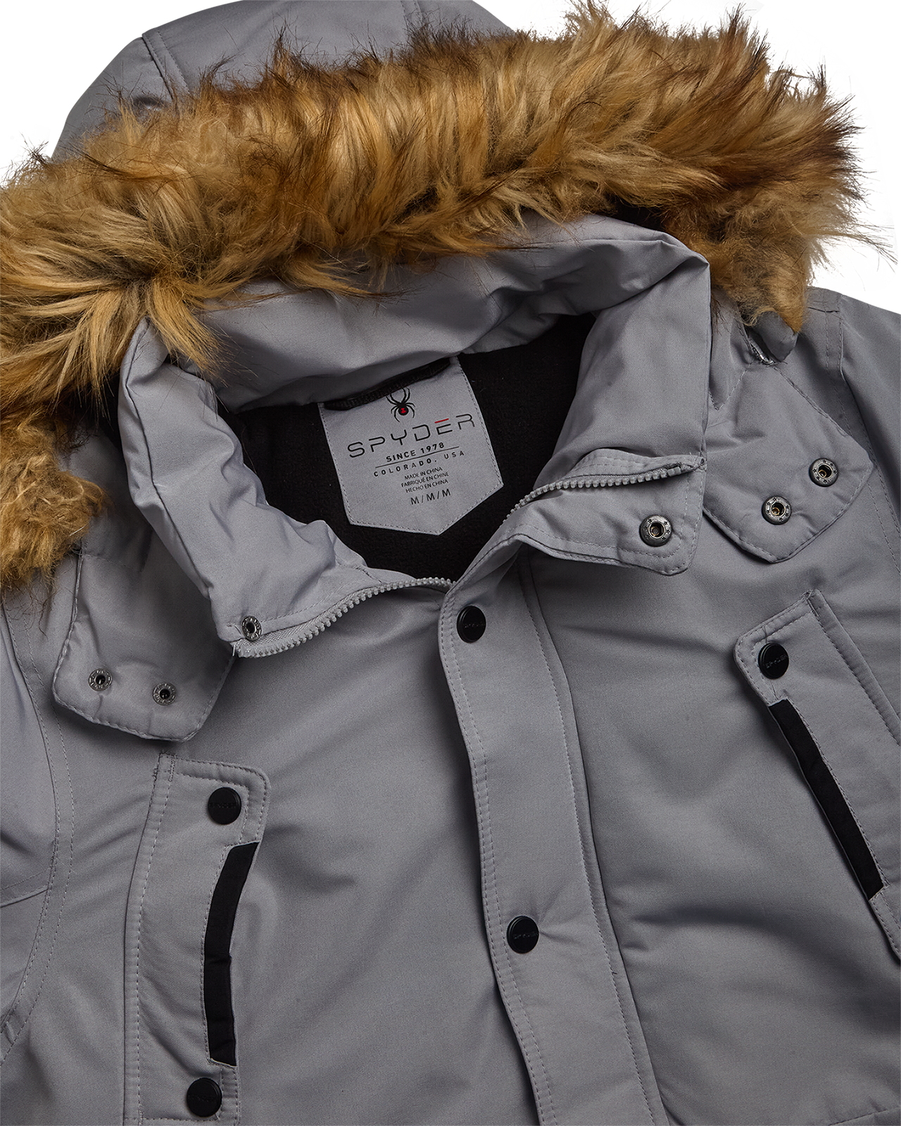 Spyder Men's Parka Jacket with Fur - Pewter