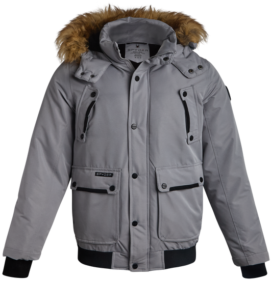 Spyder Men's Parka Jacket with Fur - Pewter