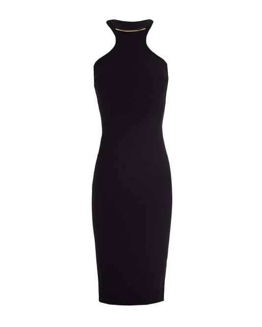 Longuette Dress With Gold Detail, Black