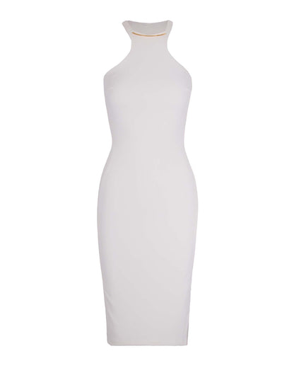 Longuette Dress Ivory With Gold Detail