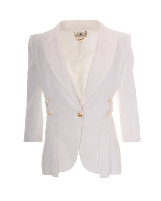 Single-Breasted Linen Jacket Ivory