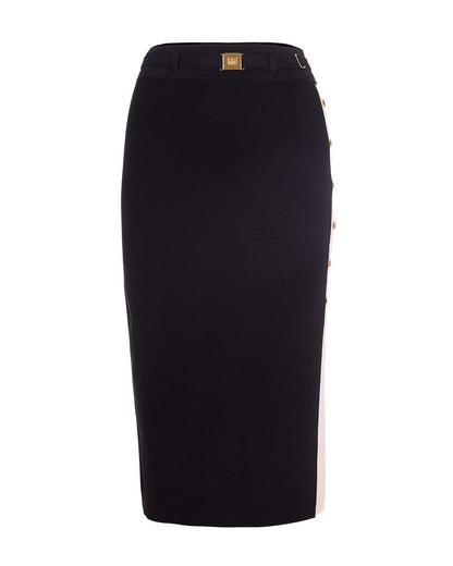 Skirt Knitted Midi With Viscose Bands Black/Butter