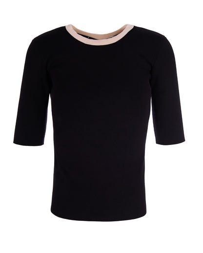 Knit Top With Viscose Bands Black/Butter