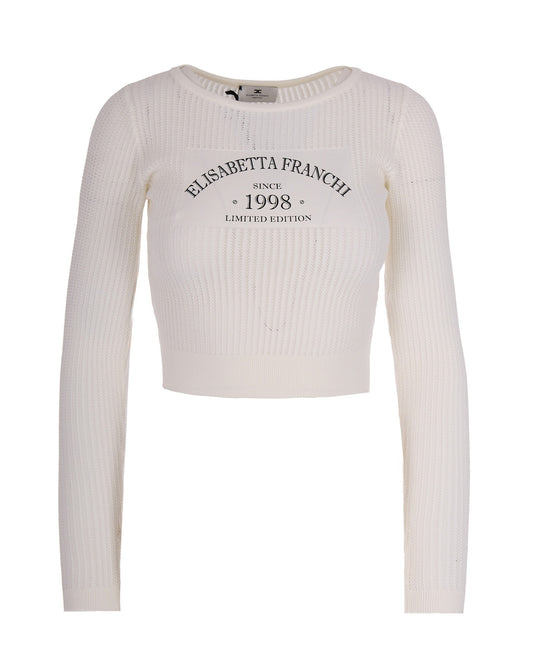 Knit Top Logo Print Ivory