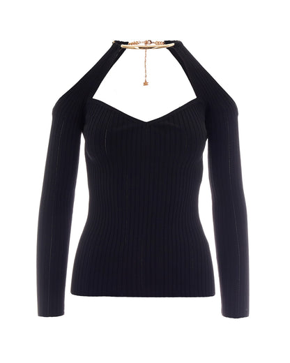 Knit Top With Gold-Jewel Detail Black
